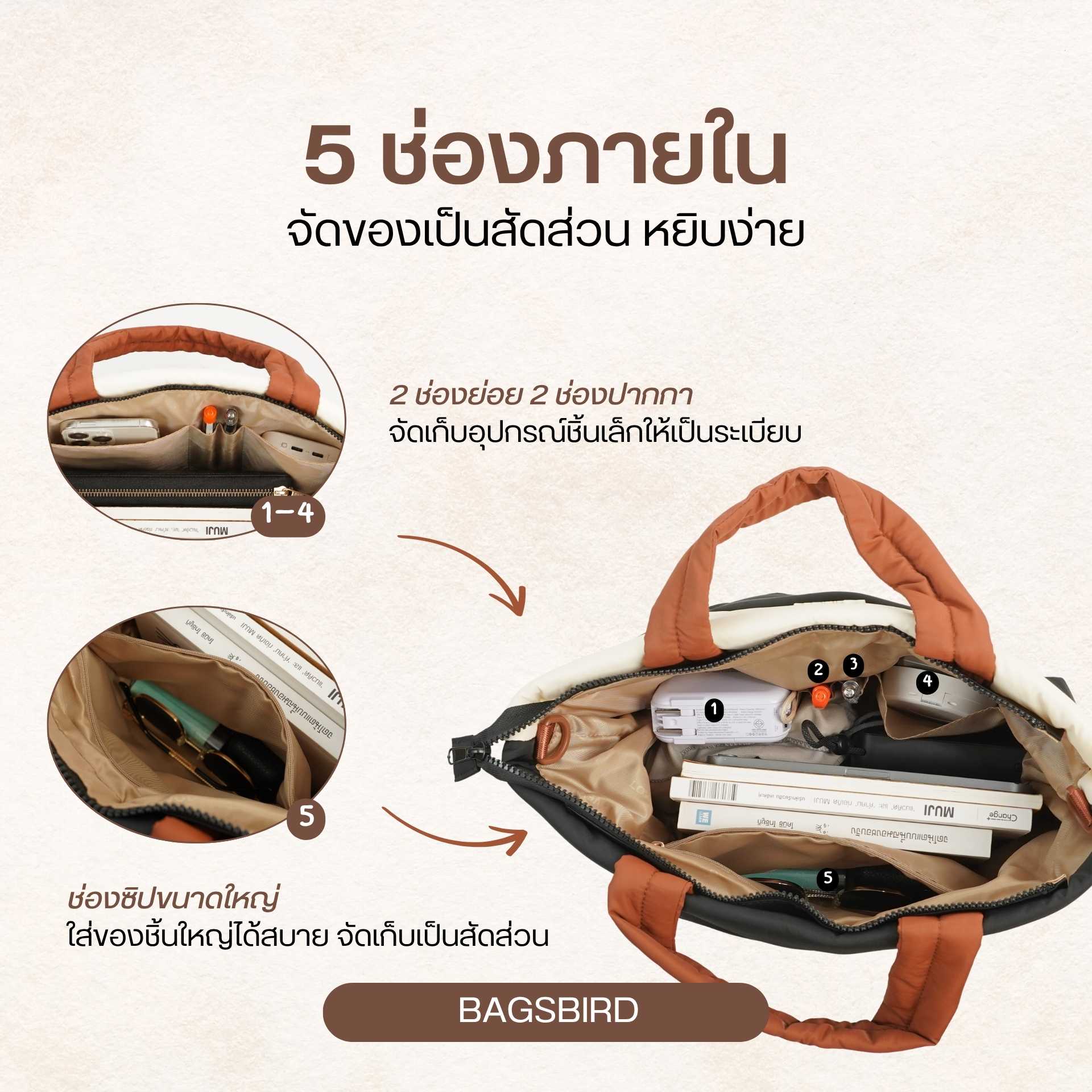 TM03 Two Ways Puffy Tote | กระเป๋า Tote Bag กันน้ำ สะพายไหล่ & Crossbody น้ำหนักเบา จุเยอะ สำหรับทำงาน เที่ยว และใช้งานทุกวัน | Bagsbird - Image 3